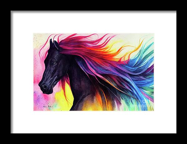 Black Stallion Framed Print featuring the painting Rainbow Stallion by Tina LeCour