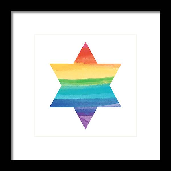 Star Of David Framed Print featuring the mixed media Rainbow Star Of David- Art by Linda Woods by Linda Woods