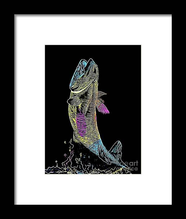 Rainbow Trout Scratch Art Abstract Expressionist Effect Framed Print featuring the mixed media Rainbow Trout Scratch Art Abstract Expressionist Effect by Rose Santuci-Sofranko