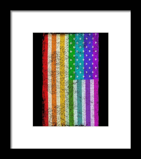 Funny Framed Print featuring the digital art Rainbow Us Flag by Flippin Sweet Gear