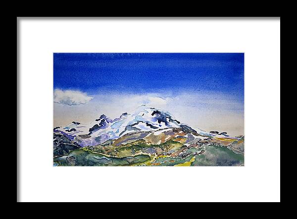 Watercolor Framed Print featuring the painting Rainier Panorama by John Klobucher