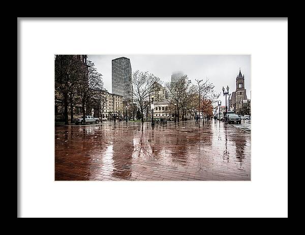 Usa Framed Print featuring the photograph Rainy Day In City Of Boston Massachusetts by Alex Grichenko