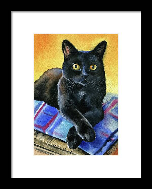 Black Cats Framed Print featuring the painting Ralph Black Cat Painting by Dora Hathazi Mendes