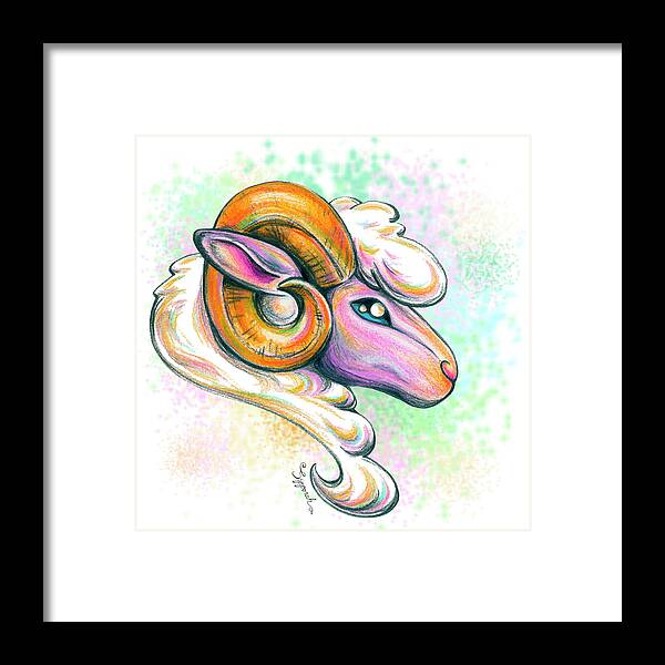 Sheep Framed Print featuring the drawing Ram In Green Pasture by Sipporah Art and Illustration