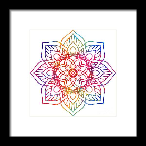 Colorful Framed Print featuring the digital art Rampasan - Colorful Vibrant Rainbow Mandala Pattern by Sambel Pedes