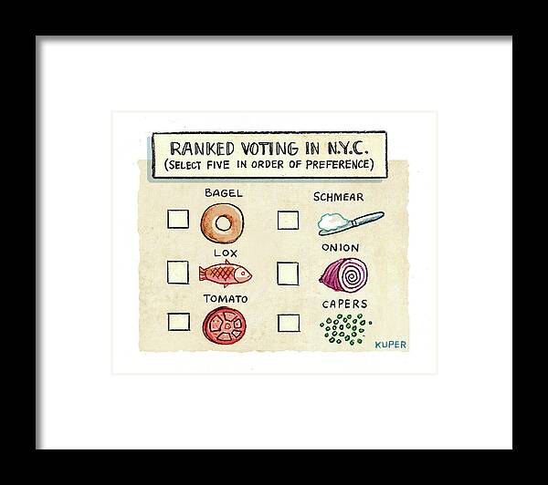Ranked Voting In N.y.c. Framed Print featuring the drawing Ranked Voting in NYC by Peter Kuper