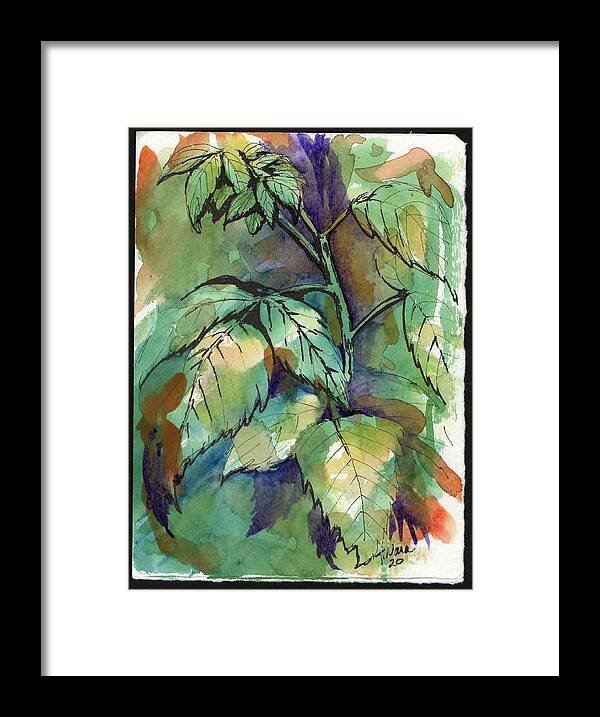 Close Up Framed Print featuring the painting Raspberry Leaves Vertical by Tammy Nara