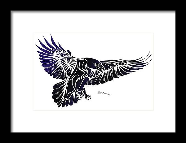 Raven Framed Print featuring the digital art Raven Flight by Bryan Smith