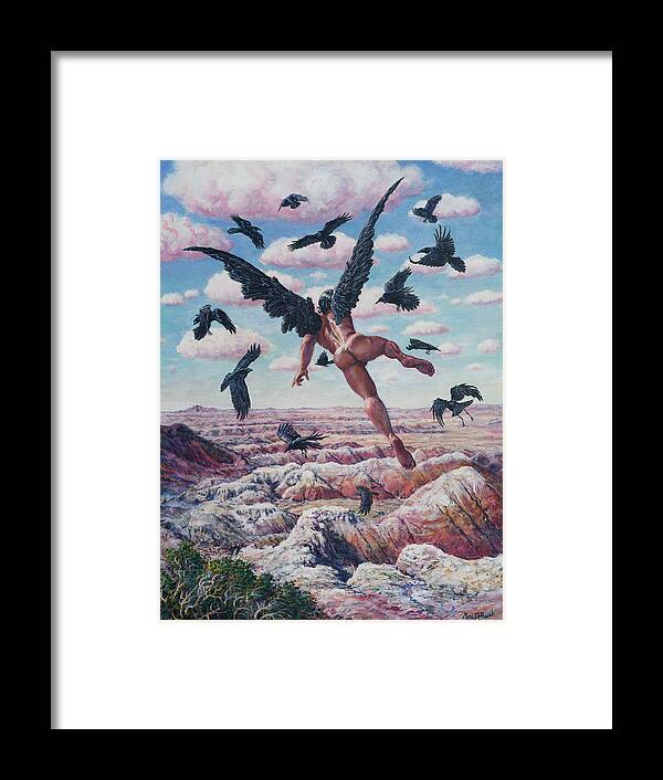 Raven Framed Print featuring the painting Raven Master by Marc DeBauch