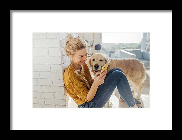 Pets Framed Print featuring the photograph Reading morning news online with a company by AleksandarNakic