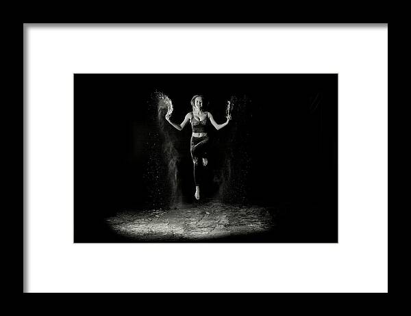 Reagan Framed Print featuring the photograph Reagan jump black and white by Dan Friend