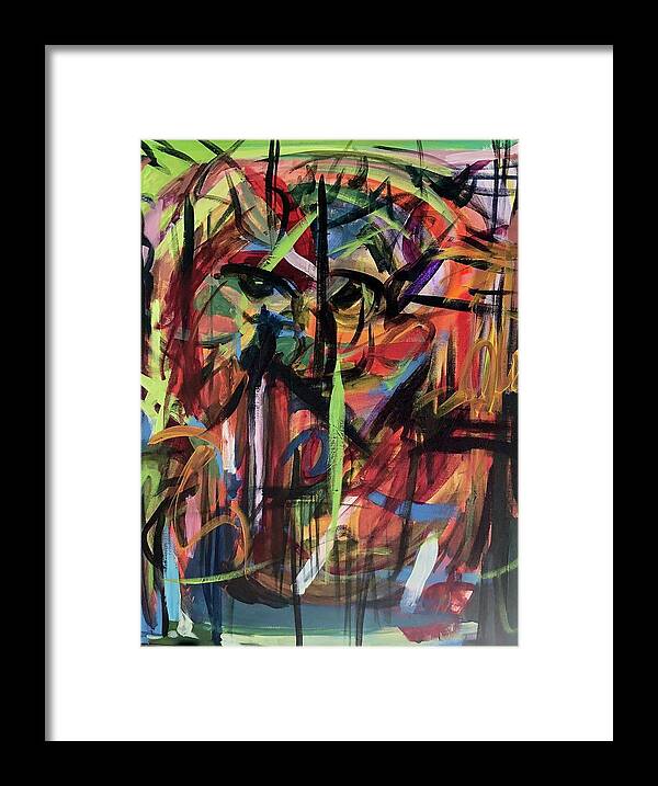 Abstract Framed Print featuring the painting Walking On Razors Edge by Jesse Bateman