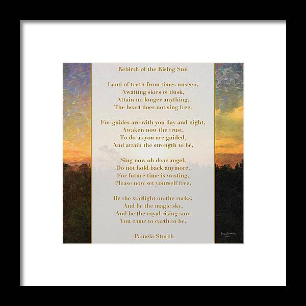 Pamela Storch Framed Print featuring the digital art Rebirth of the Rising Sun Poem by Pamela Storch