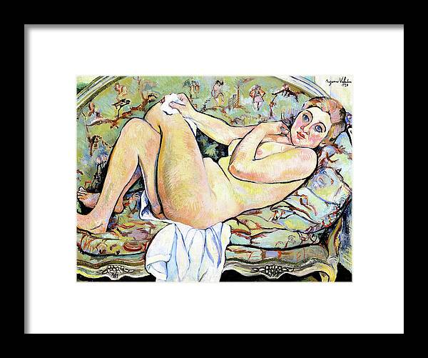 Reclining Nude Framed Print featuring the painting Reclining Nude - Digital Remastered Edition by Suzanne Valadon