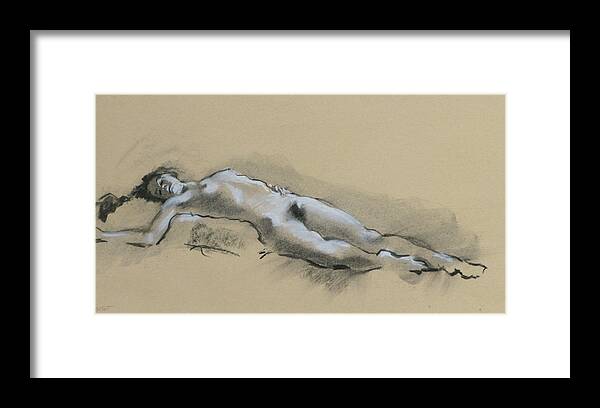 Nude Framed Print featuring the drawing Reclining Nude by Robert Bissett