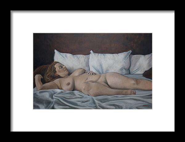 Reclining Framed Print featuring the painting Reclining Nude by Todd Cooper