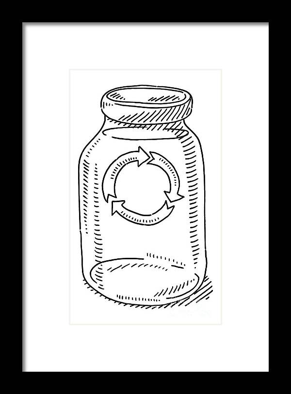 Sketch Framed Print featuring the drawing Recycling Glass Bottle For Groceries Drawing by Frank Ramspott