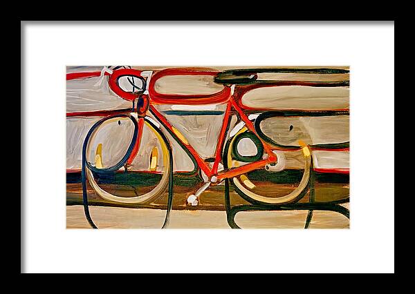  Framed Print featuring the painting Red Abstract Bicycle Art Print by Tommervik