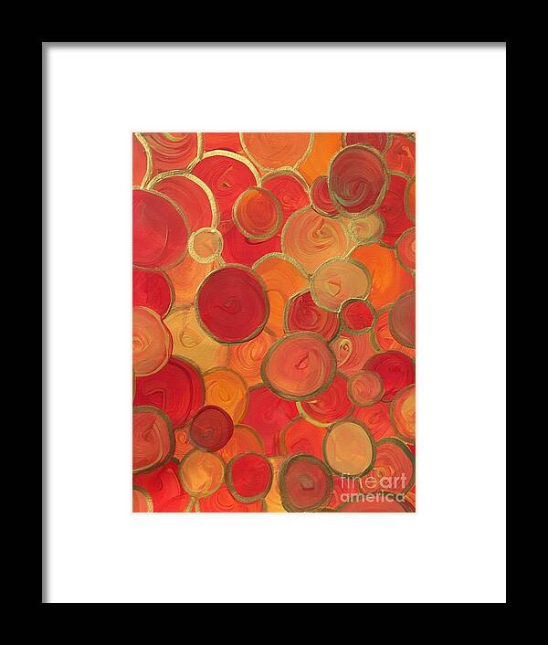 Abstract Framed Print featuring the painting Red and Gold Bubbles by Debora Sanders