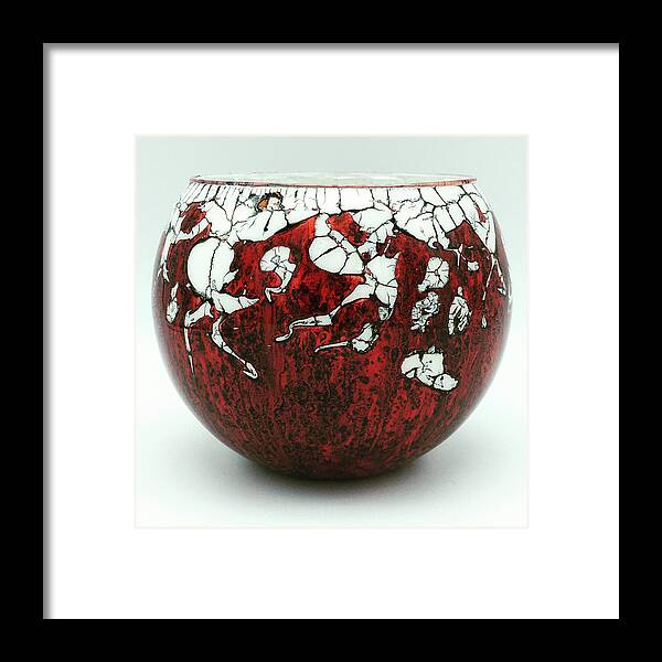 Red Framed Print featuring the mixed media Red and White Glass Bowl by Christopher Schranck