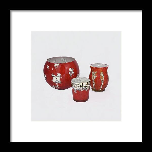 Glass Framed Print featuring the glass art Red and white set of Three by Christopher Schranck