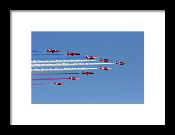 Red Arrows Framed Print featuring the photograph Red Arrows Entrance by John Daly