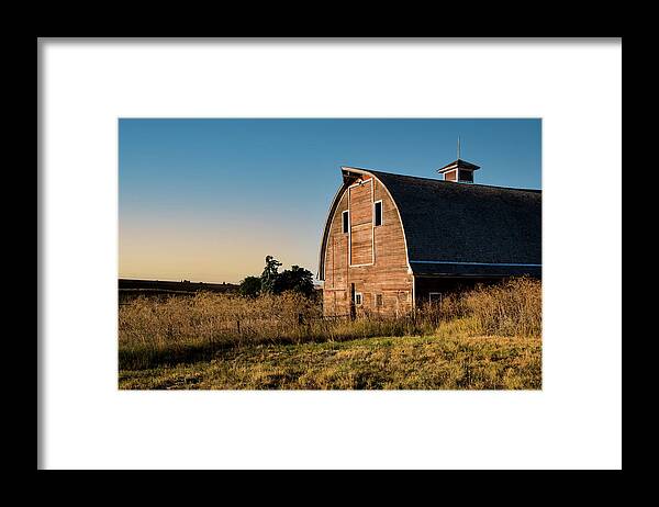 Farm Framed Print featuring the photograph Red Barn at Sunrise by Connie Carr