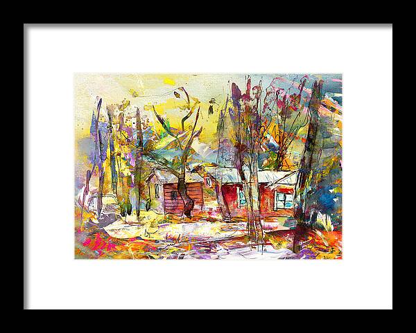 Travel Framed Print featuring the painting Red Barn In Mississippi Collage by Miki De Goodaboom