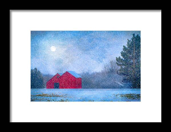 Red Barns Framed Print featuring the photograph Red Barns in the Moonlight by Nikolyn McDonald