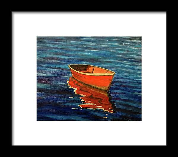 Painting Framed Print featuring the painting Red Boat by Sherrell Rodgers