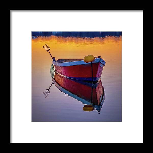 Red Boat Framed Print featuring the photograph Red Boat With a Pitchfork by Darius Aniunas