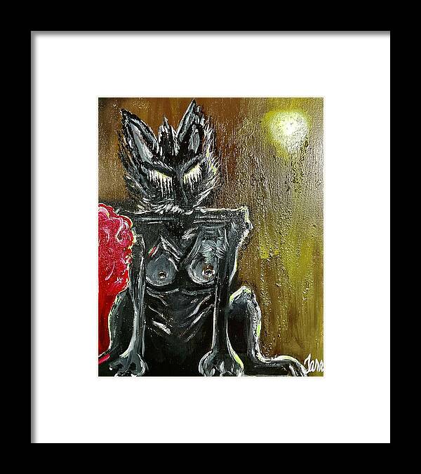 Wolf Framed Print featuring the painting Taras Alfa of the Red Bush by Tara Dunbar