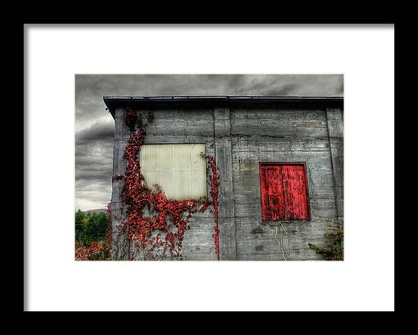 Red Framed Print featuring the photograph Red Door Against an Angry Sky by Wayne King