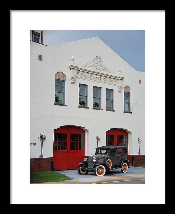 Fire Station Framed Print featuring the photograph Red Door Number 5 by Lizette Tolentino
