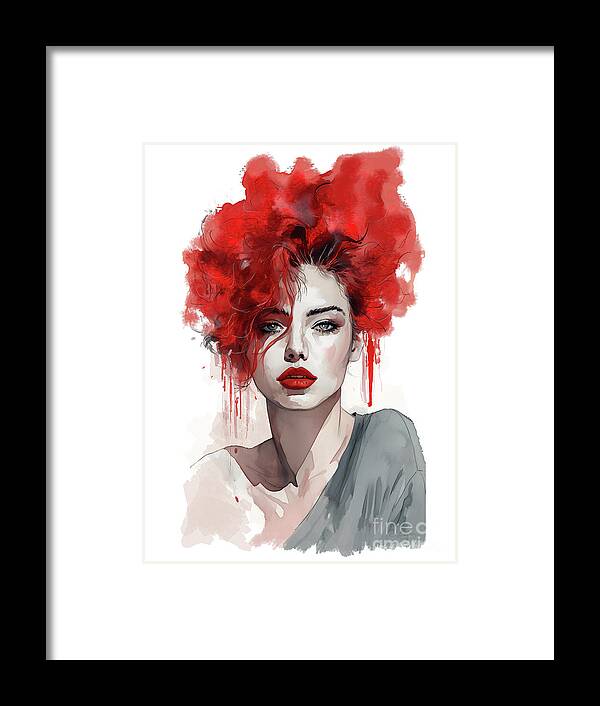 Red Haired Woman Framed Print featuring the digital art Red Haired Woman Portrait by Shanina Conway