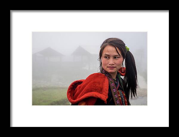 Black Framed Print featuring the photograph Red Hmong Lady by Arj Munoz
