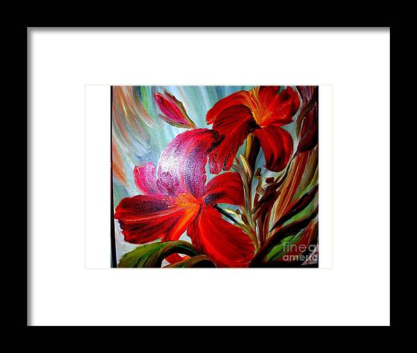 Spring Framed Print featuring the painting Red Lilies by Duygu Kivanc