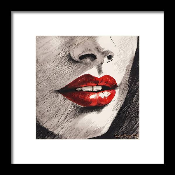Newby Framed Print featuring the digital art Red Lips by Cindy's Creative Corner