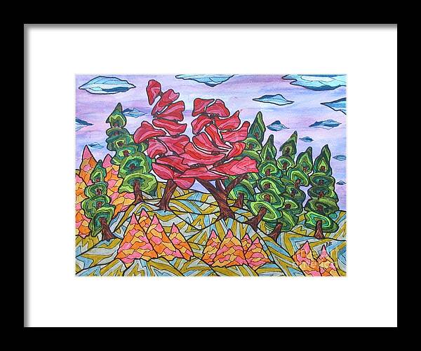 Trees Tree Landscape Abstract Ontario Canada Decor Decrotive Office Group Of Seven Red Mask Pillow Cushion Outdoors Woods Forrest Framed Print featuring the painting Red Maple Ridge by Bradley Boug