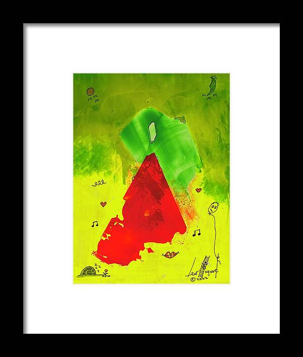  Framed Print featuring the mixed media Red on Green with Music 111410 by Lew Hagood