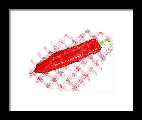 Red Framed Print featuring the drawing Red pepper by Francine Rondeau