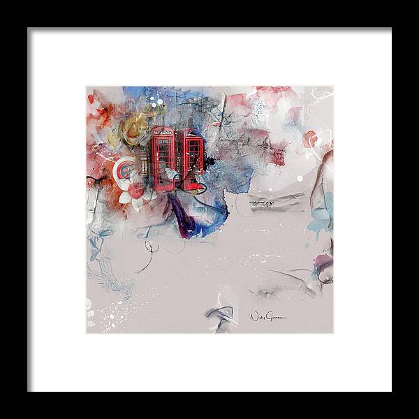London Framed Print featuring the mixed media Red Phones at Charing Cross by Nicky Jameson