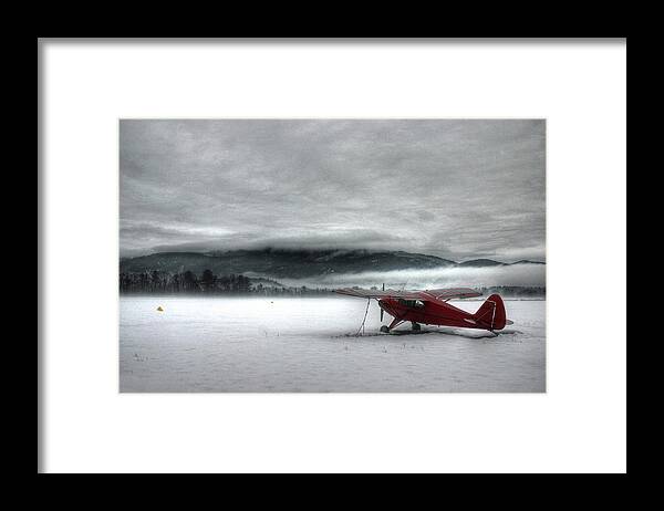 Cloud Framed Print featuring the photograph Red Plane in a Monochrome World by Wayne King