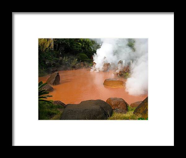 Heat Framed Print featuring the photograph Red pool of steaming water by Jeff Case
