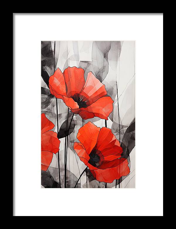 Poppies Framed Print featuring the painting Red Poppy Modern Art by Lourry Legarde