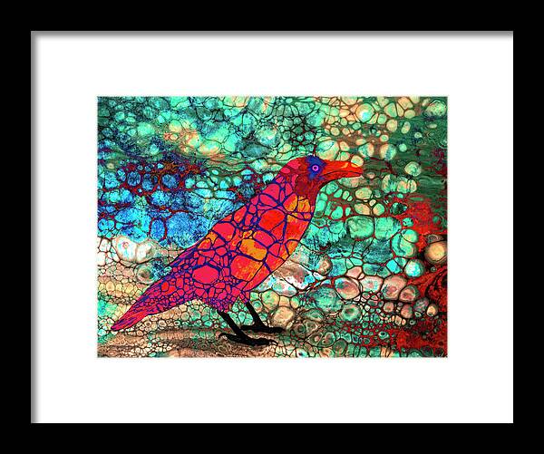 Bird Framed Print featuring the digital art Red Raven by Sandra Selle Rodriguez
