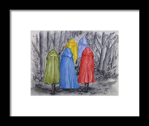Red Riding Hood Framed Print featuring the painting Red Riding Hood and Friends by Kelly Mills
