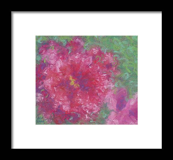 Roses Framed Print featuring the pastel Red Roses at the Pond 1 by Anne Katzeff