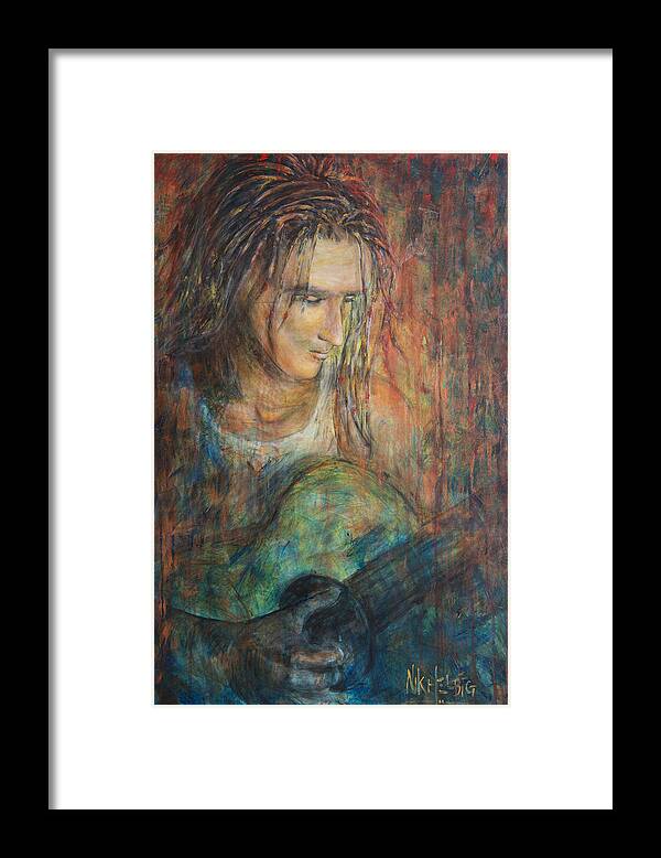 Man With Dreadlocks Framed Print featuring the painting Redemption Songs by Nik Helbig