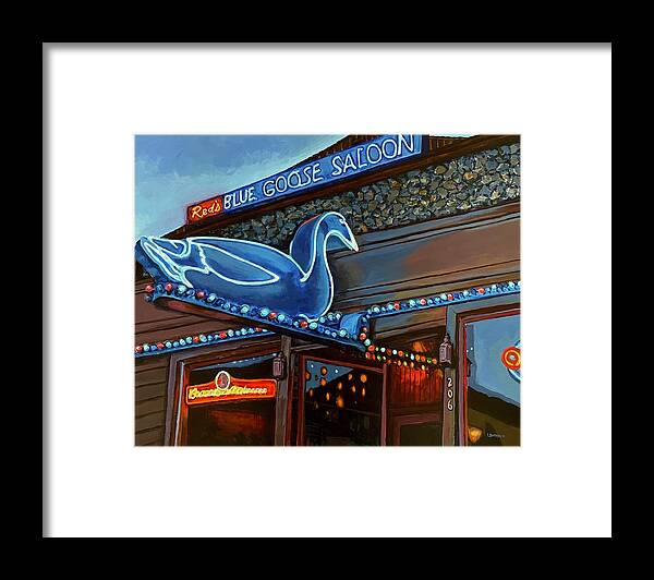 Blue Goose Saloon Framed Print featuring the painting Reds Blue Goose Saloon by Les Herman